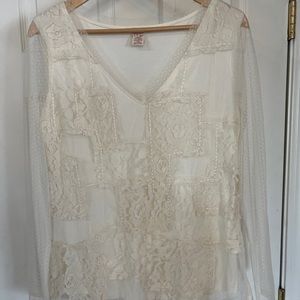 Sundance Top Blouse Medium Ivory Lace Sleeves V-Neck Boho Peasant Patches boho